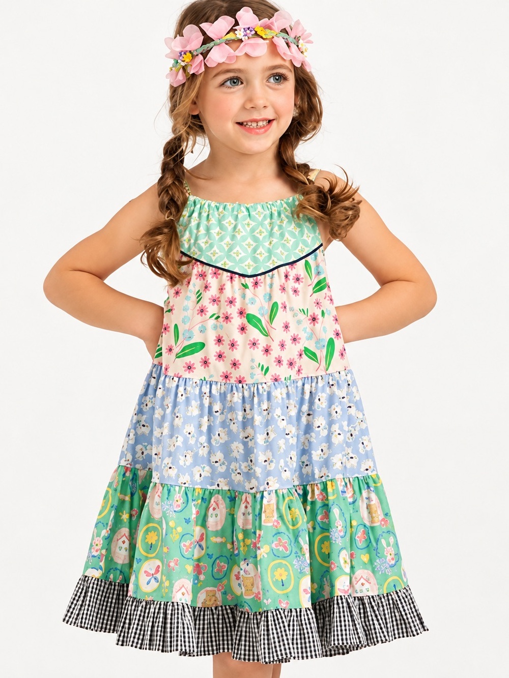 Matilda Jane Mixed Media Multi-Print Tiered Floral Cat Dress size 4